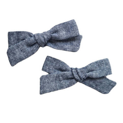Regular Pigtail Bow Set| Denim