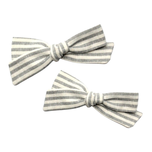 Regular Pigtail Bow Set | Grey Stripe