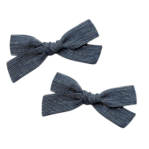 Regular Pigtail Bow Set | Denim Stripe