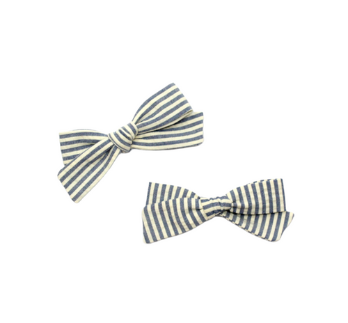 Petite Pigtail Bow Set | Seersucker Stripe