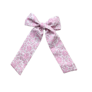 Long Pigtail Bow| Pink Blosssom